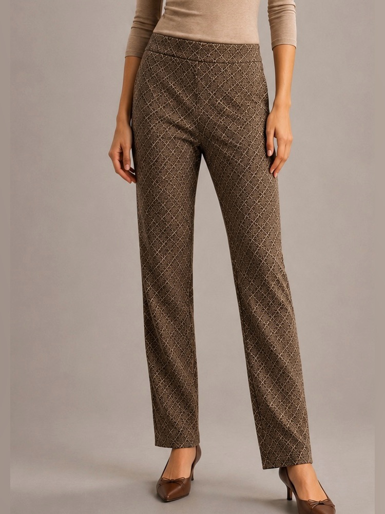 Basic Editions Relaxed Fit Knit Leggings Women Brown Floral Print Stretch Pants